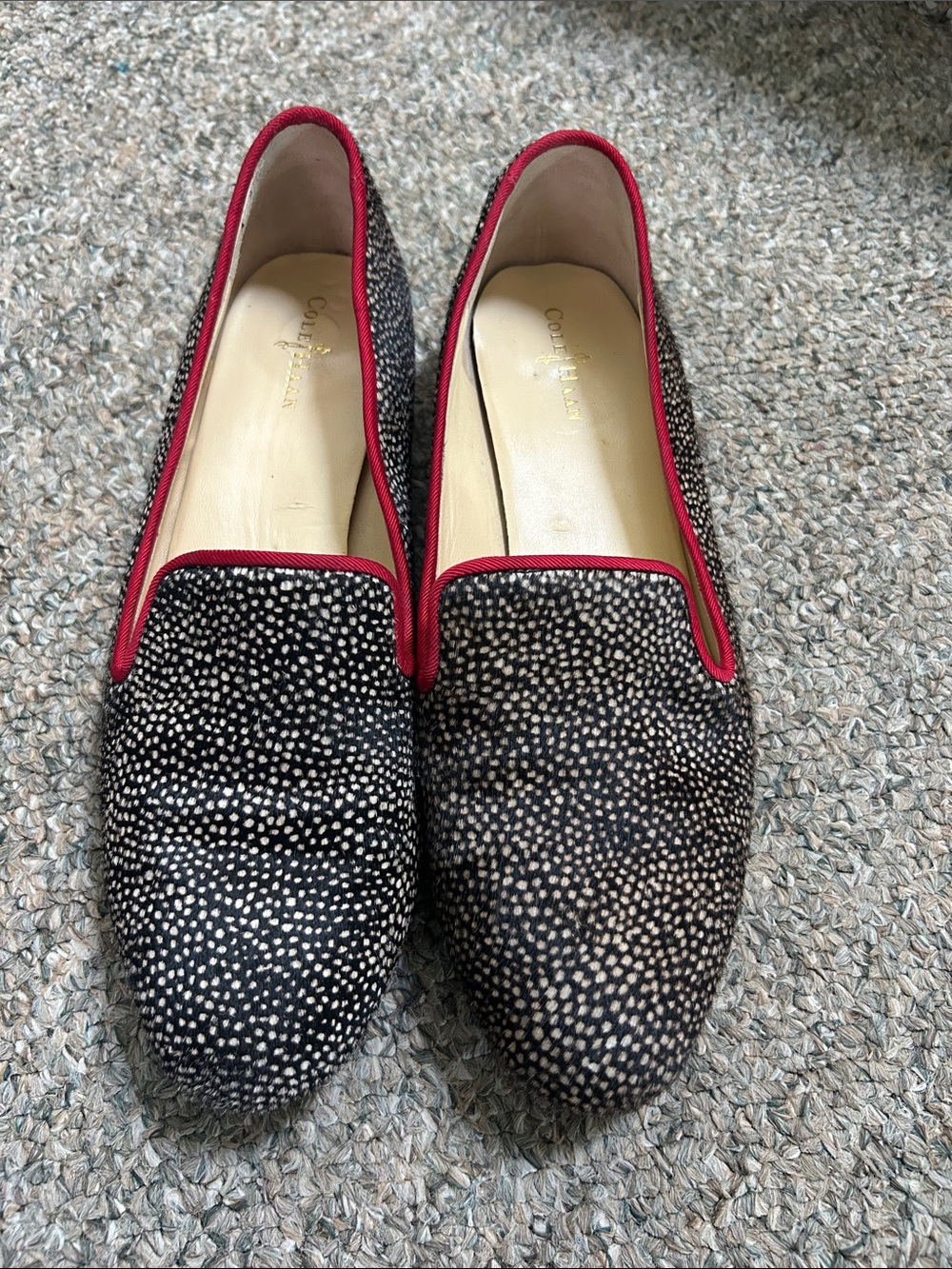Cole Haan Black Speckle pony hair  Loafers with Red Trim